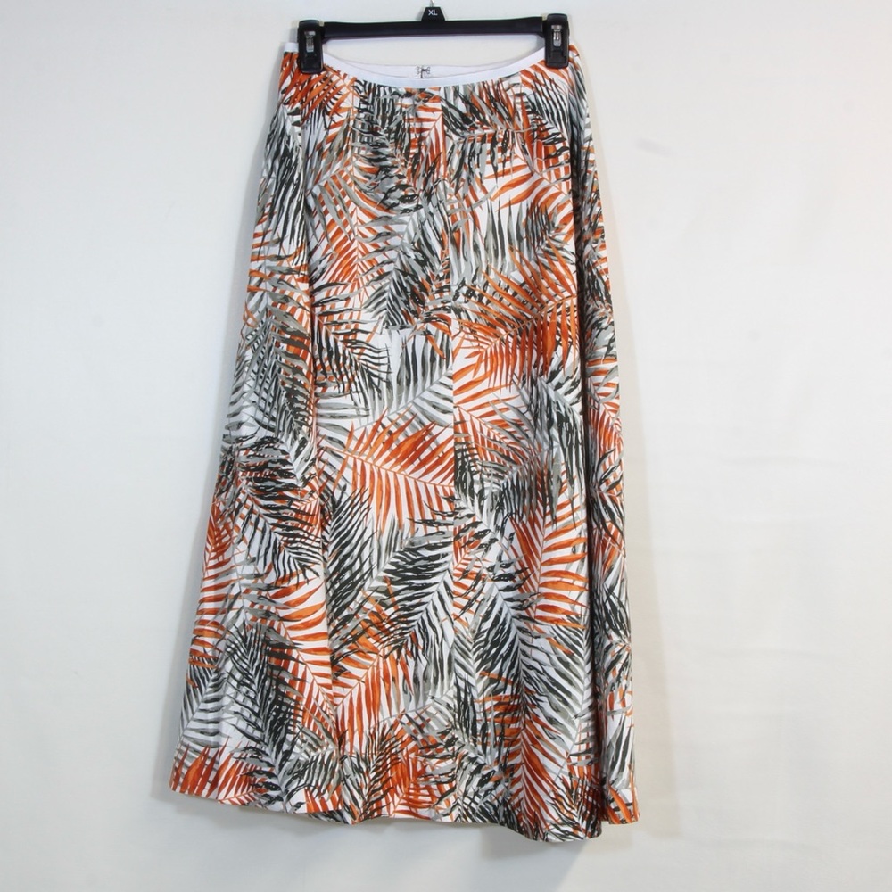 Chadwicks Green Orange Leafy Floral Midi Skirt NWOT